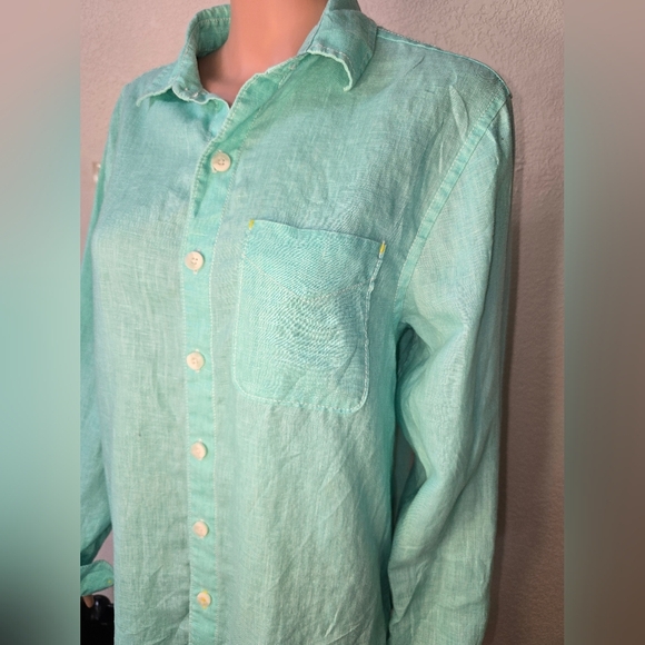 Tommy Bahama Womens 100% Linen Long Sleeve Blouse Small Green Button Up Collared - Picture 5 of 11